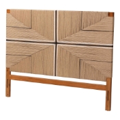 bali & pari Prita Paper Loom Headboard with Mahogany Wood Frame, Handwoven Bed Backrest Panel with Geometric Design, Boho Rustic Bedroom Accent, Queen Size